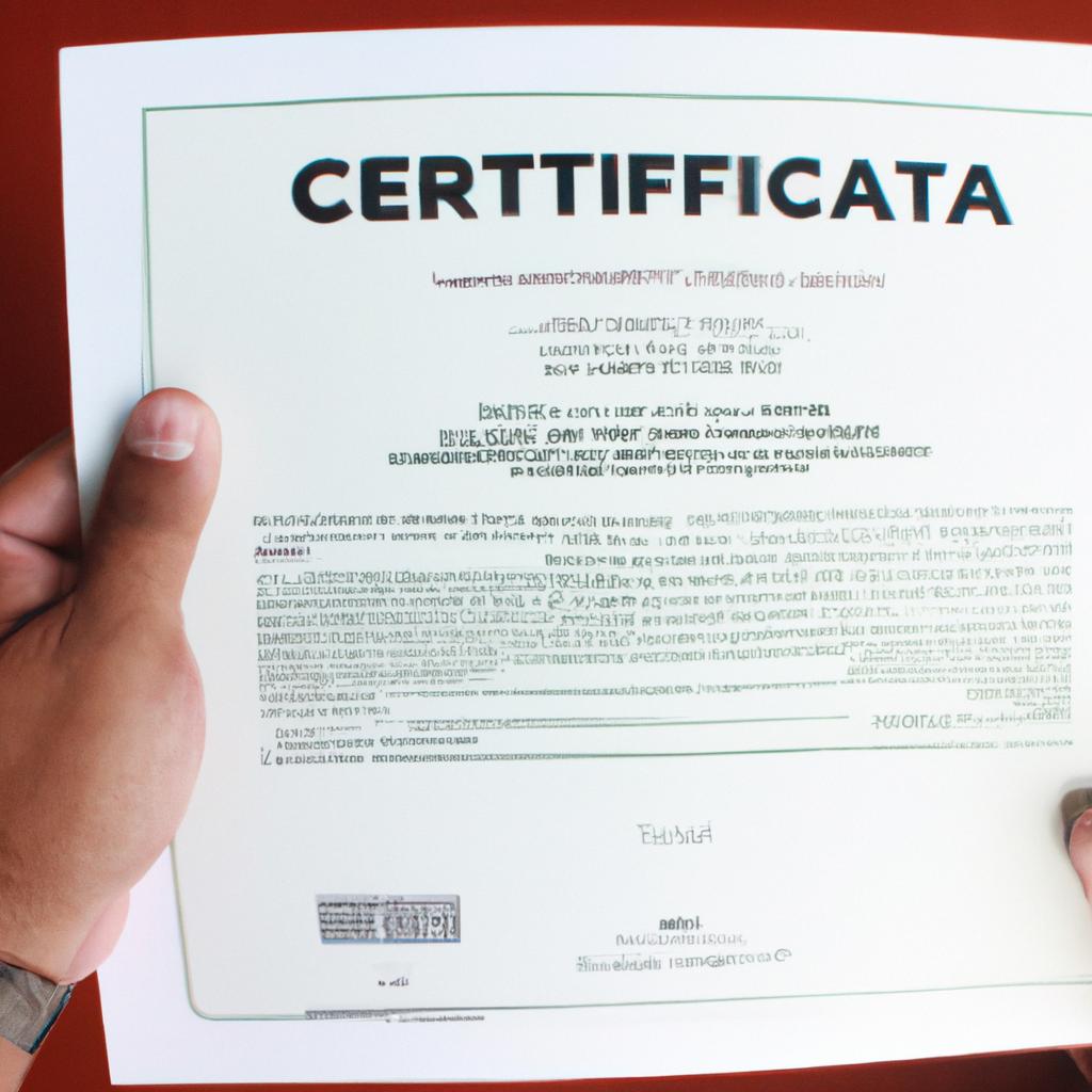 Person holding digital certificate document